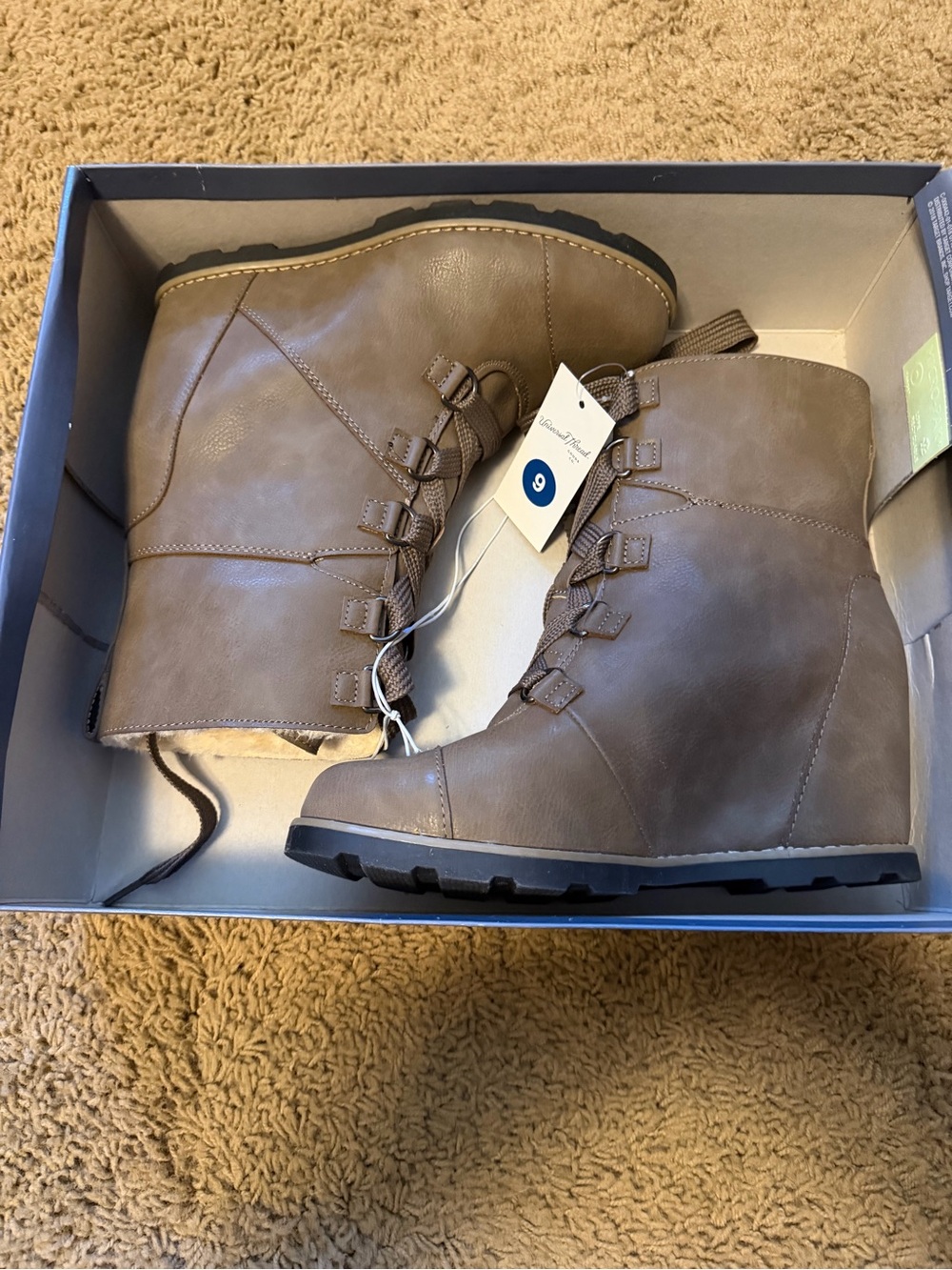 Universal Thread Taupe Lace-Up Wedge Ankle Boots